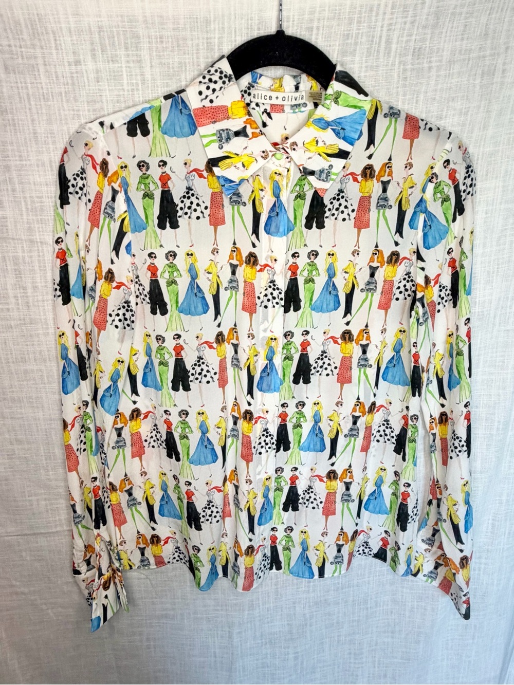 Alice + Olivia Willa Stace Face Silk Button-Down Blouse Multicolor HTF Size XS - Picture 4 of 17
